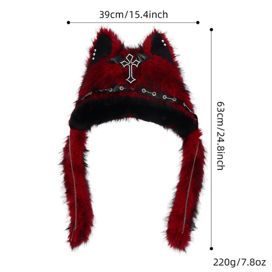 Subculture Cat Ear Hat Gothic Dark Aesthetic, Winter Fleece Beanie, Cool Girl Fashion, Warm Autumn/Winter Hat