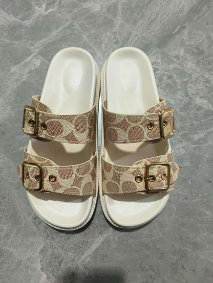 One string double buckle thick soled slippers