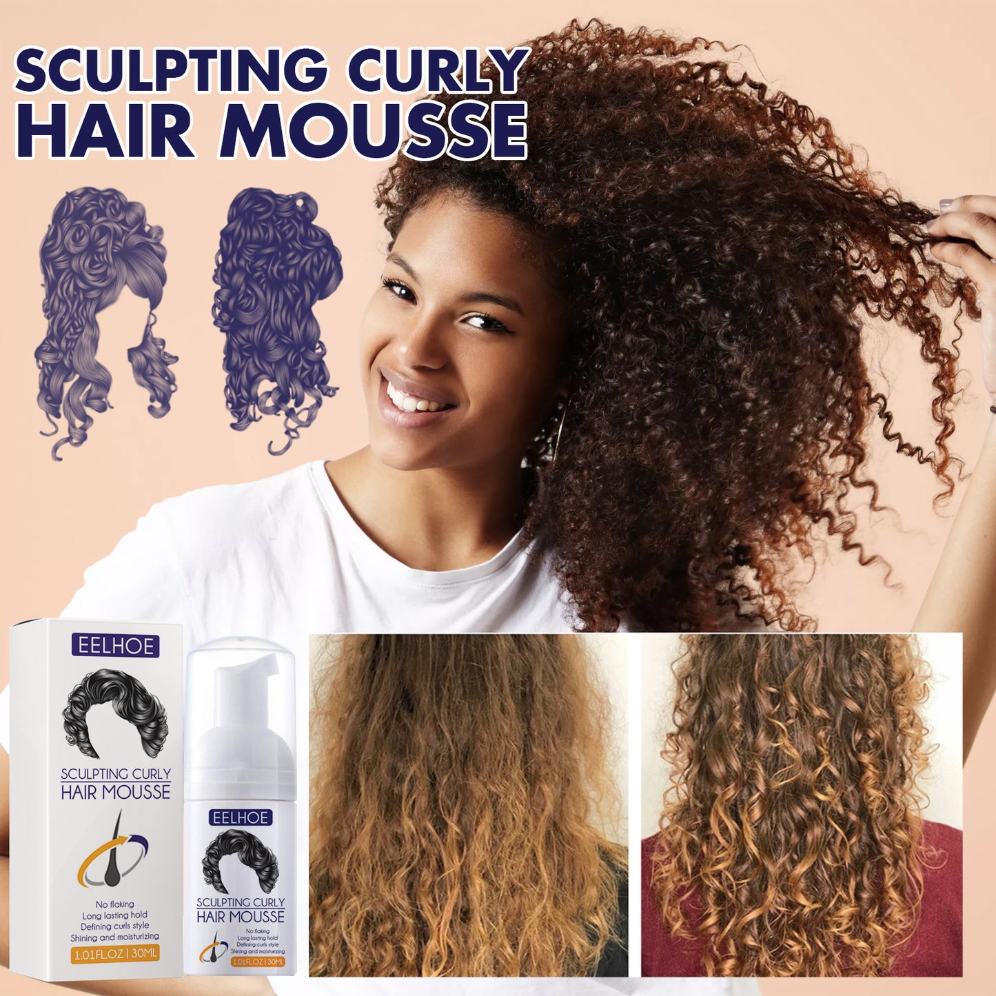EELHOE Elastin, Anti-Frizz Curly Hair Volumizing Natural Fluffy Moisturizing Styling Perm Care Style