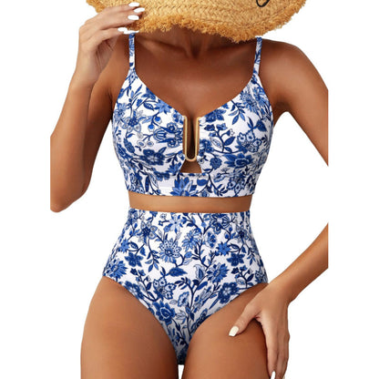 Floral Print High-Waisted U-Line Bikini Set Swimwear for Women