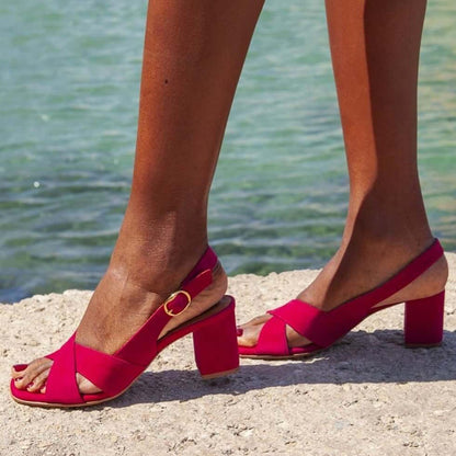 Elegant high-heeled single shoe suede open toe sandals