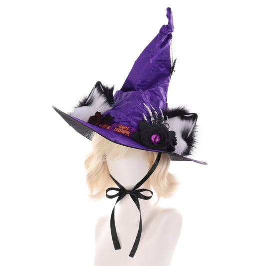 Halloween Fuzzy Animal Ears Dark Witch Hat Cosplay Spider Rose Wizard Performance Prop