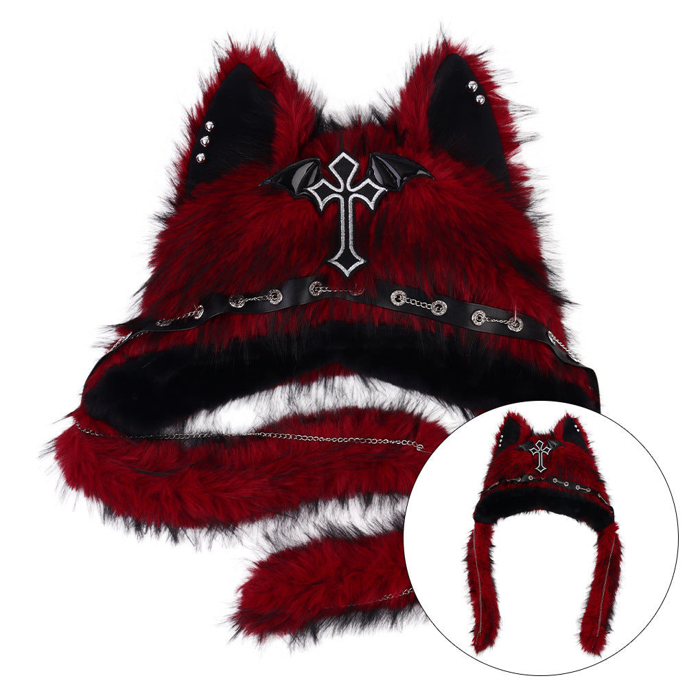 Subculture Cat Ear Hat Gothic Dark Aesthetic, Winter Fleece Beanie, Cool Girl Fashion, Warm Autumn/Winter Hat