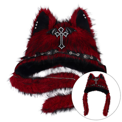 Subculture Cat Ear Hat Gothic Dark Aesthetic, Winter Fleece Beanie, Cool Girl Fashion, Warm Autumn/Winter Hat