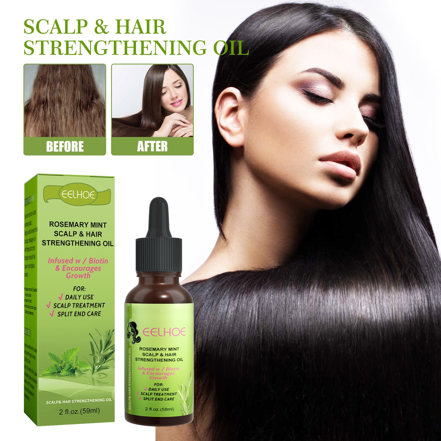 EELHOE Mint Hair Nutrient Solution, Hair Growth Scalp Care Split Ends Care Strengthen Hair Essential Oil