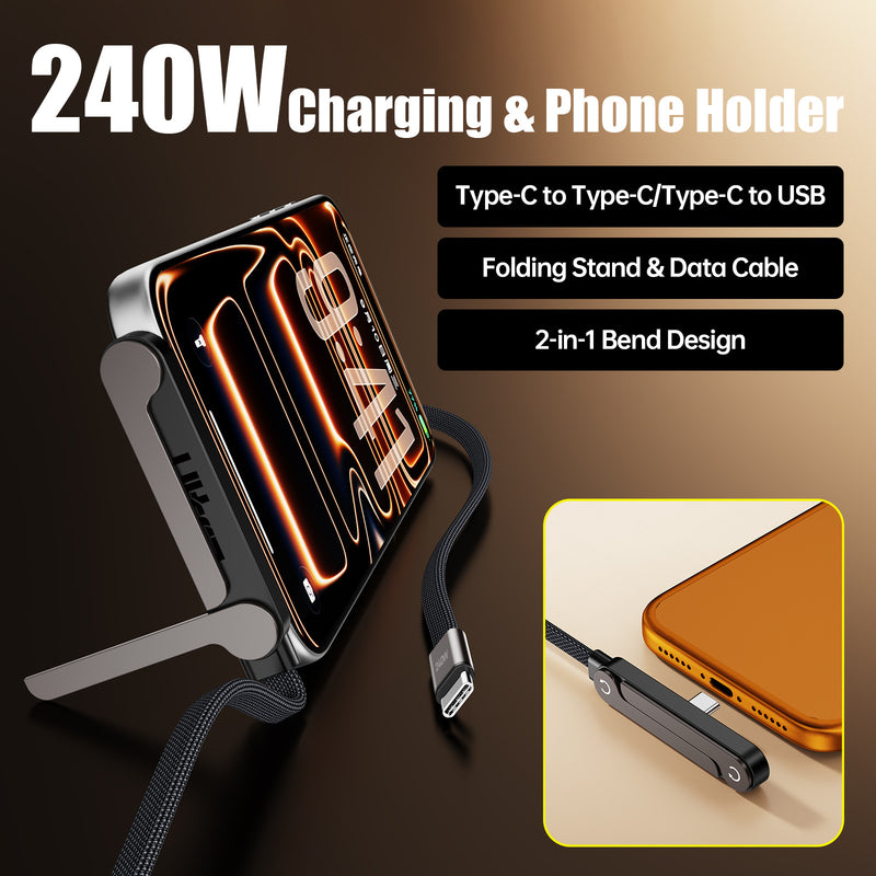 Type-C Charging Cable for Huawei and iPhone 17, Bendable Connector, Non-Blocking Design for Gaming Stand, 240W Fast Charging Cable eprolo