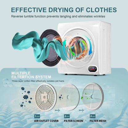 SIMZLIFE Compact Laundry Dryer 3.5 cu.ft Clothes Dryers With Exhaust Pipe 1500W Portable Dryer For Apartments Home Dorm White