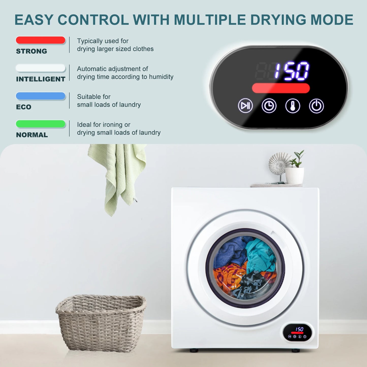 SIMZLIFE Compact Laundry Dryer 3.5 cu.ft Clothes Dryers With Exhaust Pipe 1500W Portable Dryer For Apartments Home Dorm White