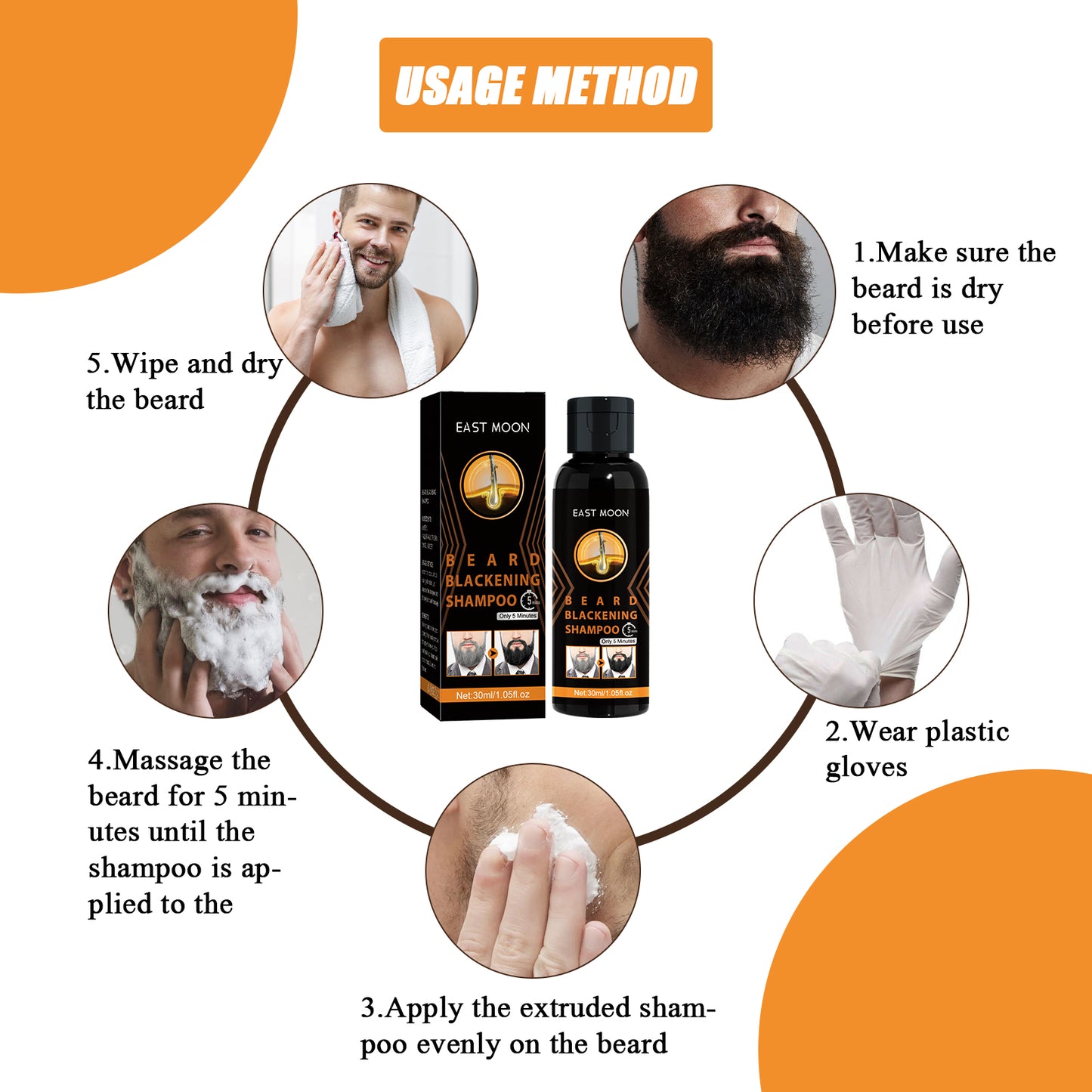 East Moon Shampoo Men's Hair Cleansing Moisturizing Massage Treatment Smoothing Dark Hair Shampoo