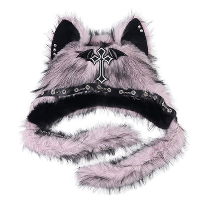 Subculture Cat Ear Hat Gothic Dark Aesthetic, Winter Fleece Beanie, Cool Girl Fashion, Warm Autumn/Winter Hat