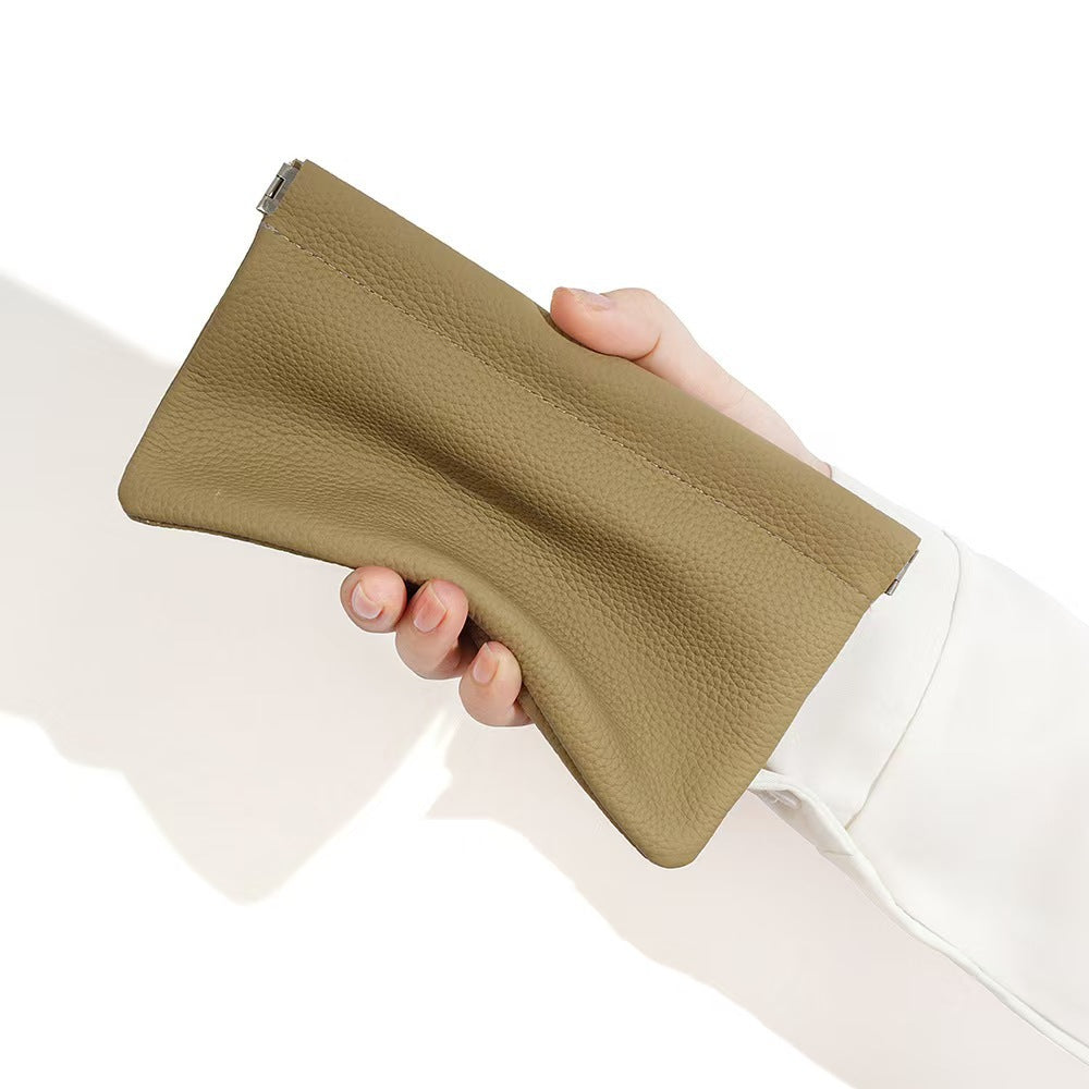 Leather automatic closed handle bag portable large capacity makeup bag