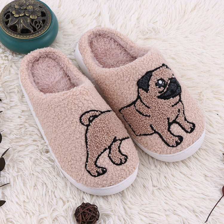 Home plush thick cartoon cow cat cute cotton slippers for women