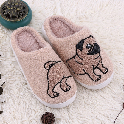 Home plush thick cartoon cow cat cute cotton slippers for women