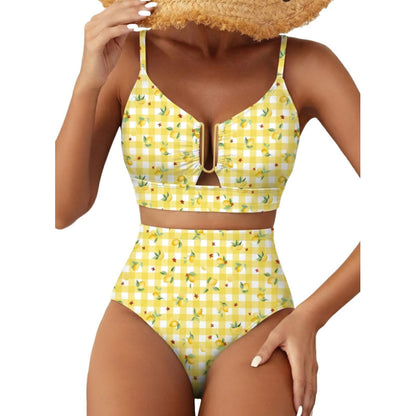 Floral Print High-Waisted U-Line Bikini Set Swimwear for Women