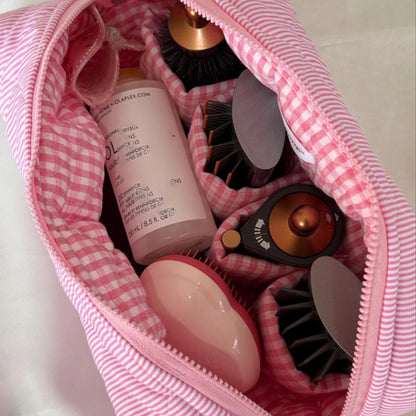 Striped makeup bag, large capacity hair dryer storage bag