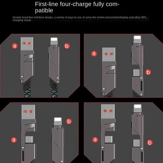 Factory 4-in-1 Cable, Dual USB-C to Lightning, 2-in-1 PD Fast Charging 100W, Type-C to Lightning Dual USB
