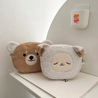 Cartoon plush small bag round embroidered teddy bear bag