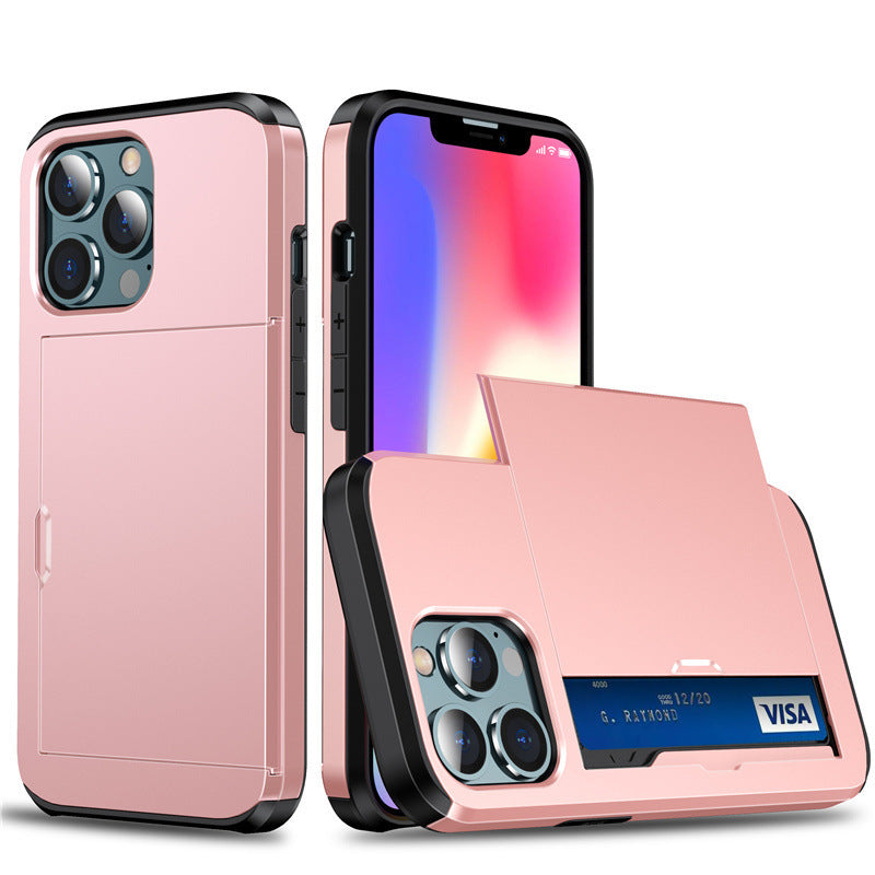Suitable for iPhone 17 ProMax phone case Apple 16 slide push card insert 14 15 anti drop protective cover