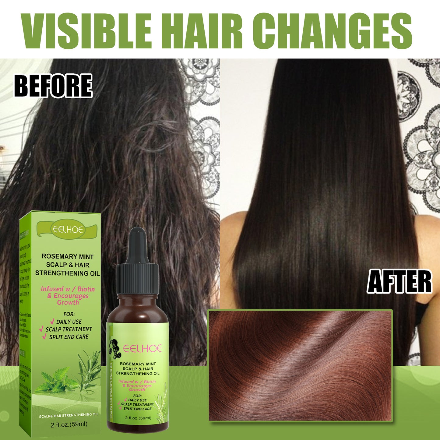 EELHOE Mint Hair Nutrient Solution, Hair Growth Scalp Care Split Ends Care Strengthen Hair Essential Oil