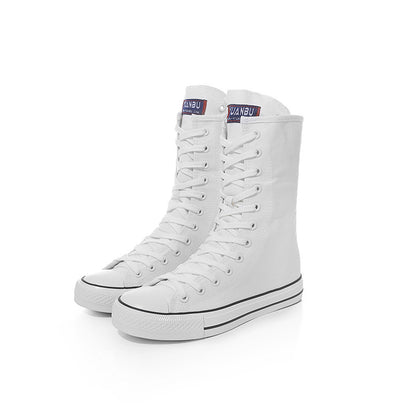 Canvas Shoes with Front Lace-Up and Side Zipper, Women's Sneakers