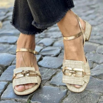 Summer casual square heel buckle strap open toe sandals for women