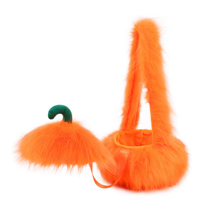 Halloween Plush Creative Party Devil Pumpkin Head Prop Trick-or-Treat Handheld Pumpkin Head Bag