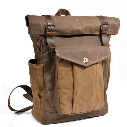Men's Wax Canvas Backpack, Outdoor Hiking Large Capacity Waterproof Casual Travel Bag