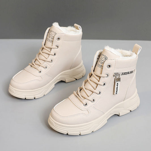 Solid color women's shoes with plush cotton shoes