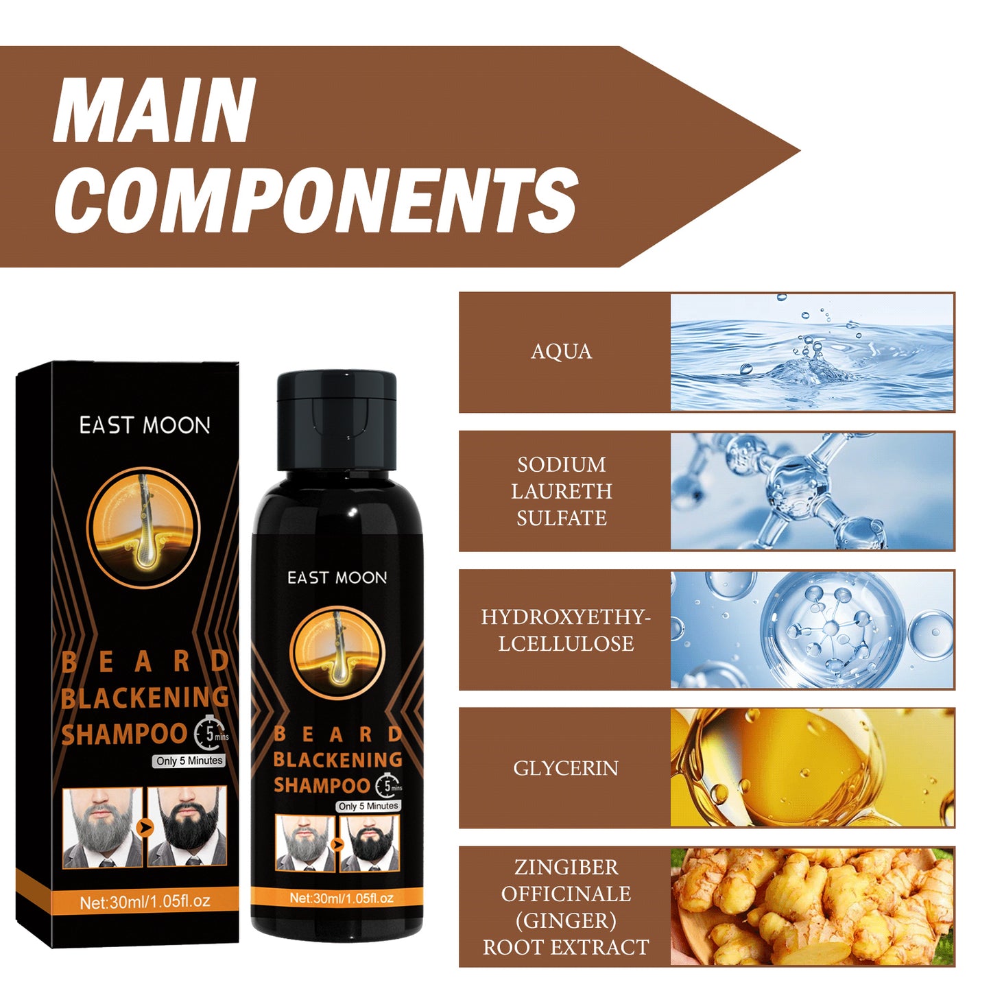 East Moon Shampoo Men's Hair Cleansing Moisturizing Massage Treatment Smoothing Dark Hair Shampoo