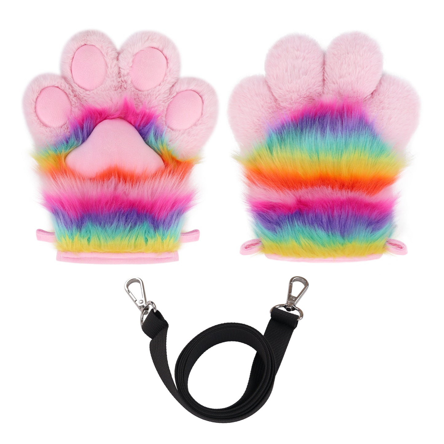 Rainbow Handmade Plush Crossbody Bag, Cute Animal Paw Lolita Bag, Coin Purse, Phone Pouch, Keychain