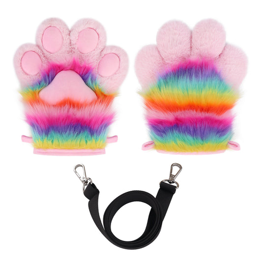Rainbow Handmade Plush Crossbody Bag, Cute Animal Paw Lolita Bag, Coin Purse, Phone Pouch, Keychain