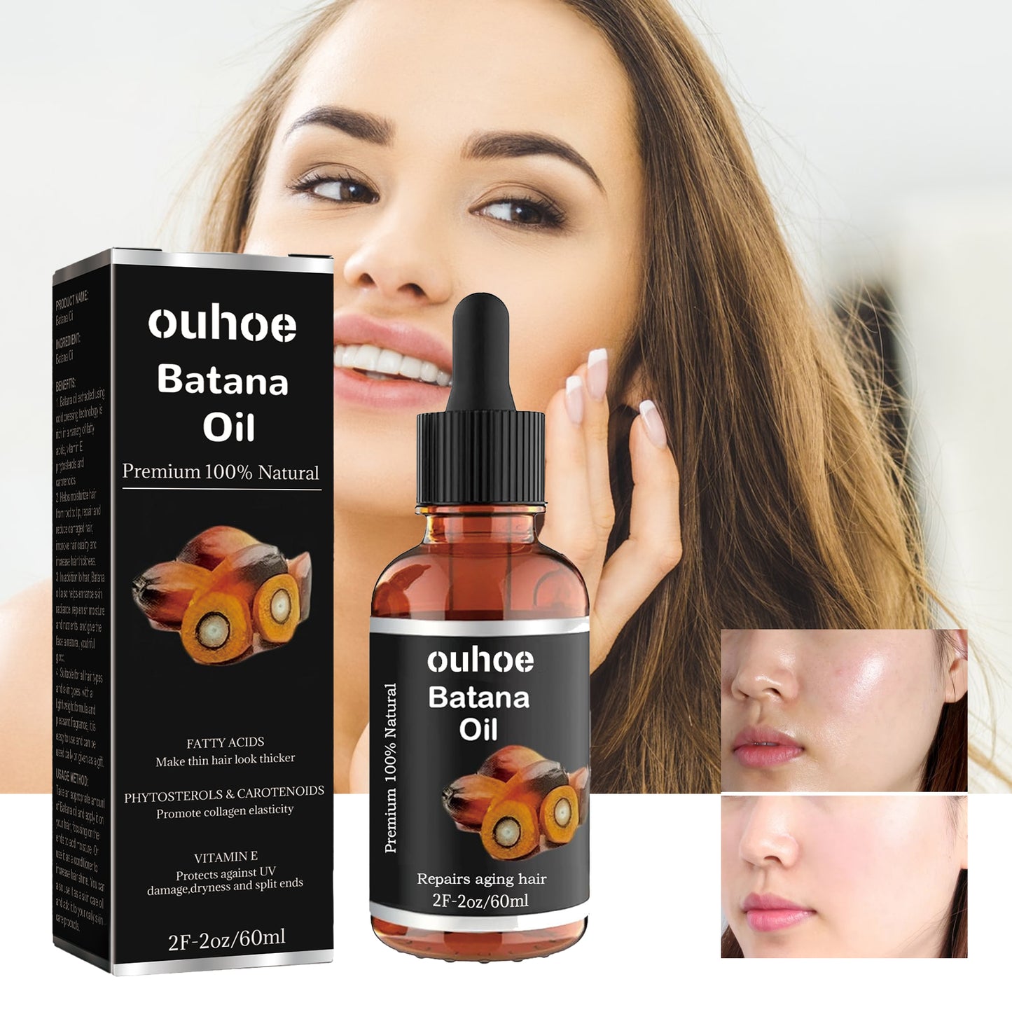 OUHOE Batana Essential Oil, Hair Smoothing Anti-Loss Nourishing Skin Care Essential Oil
