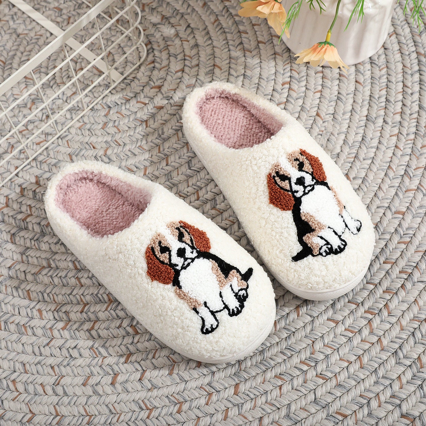 Beagle cotton home indoor anti slip cute cartoon dog slippers for women