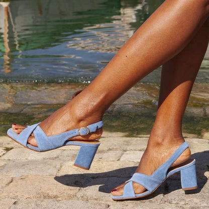 Elegant high-heeled single shoe suede open toe sandals