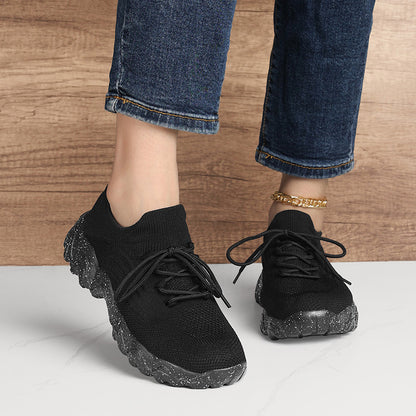 Daily Sporty Women's Shoes Cross-border New Summer Elevated Big Size Knitted Shoes Couple Style