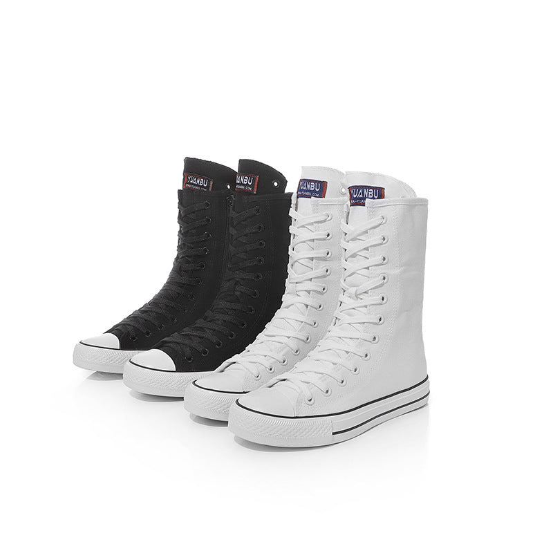 Canvas Shoes with Front Lace-Up and Side Zipper, Women's Sneakers