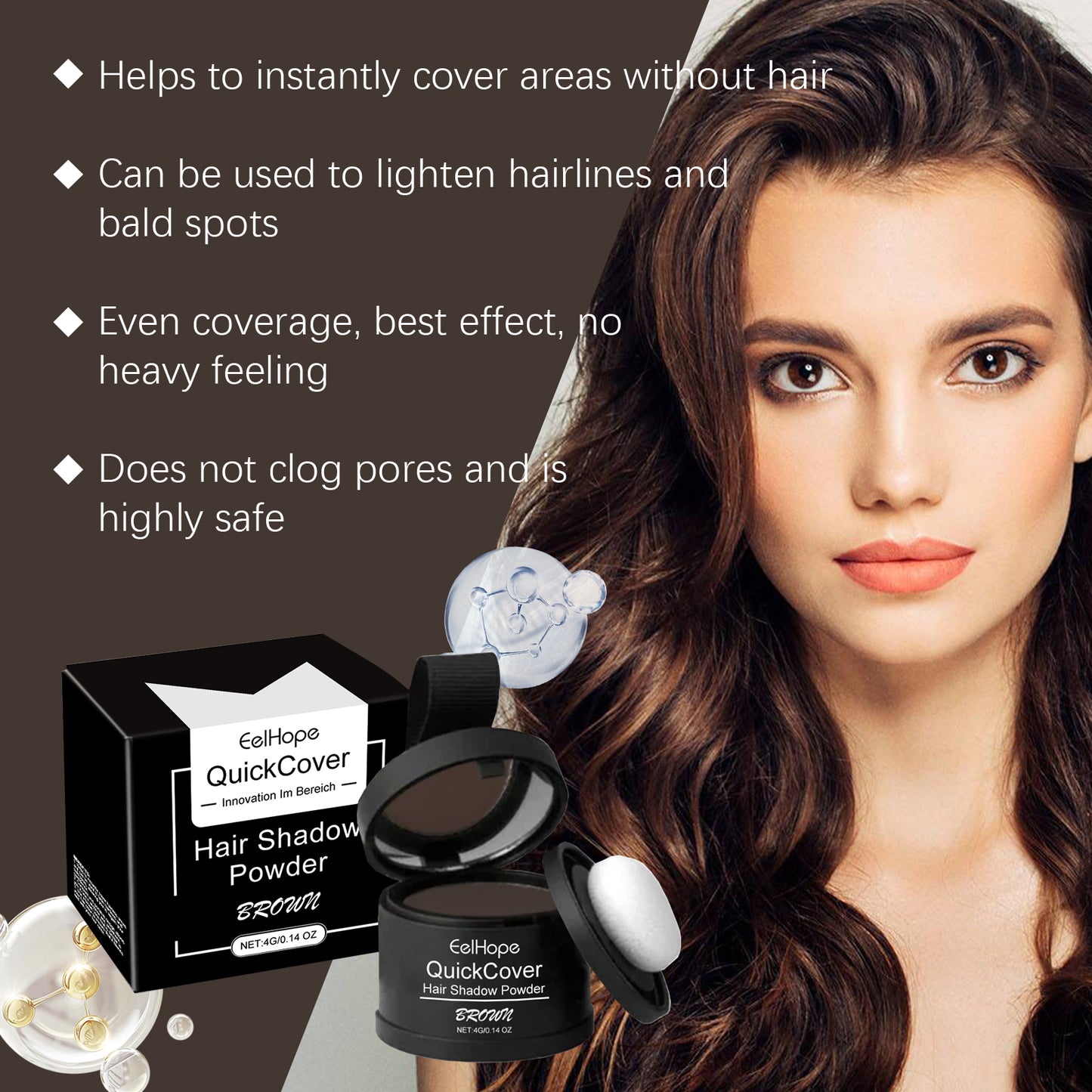 Eelhope Brown Hairline Covered With Touch Powder Brown Hair Loose Cover Roots To Enhance The Overall Makeup