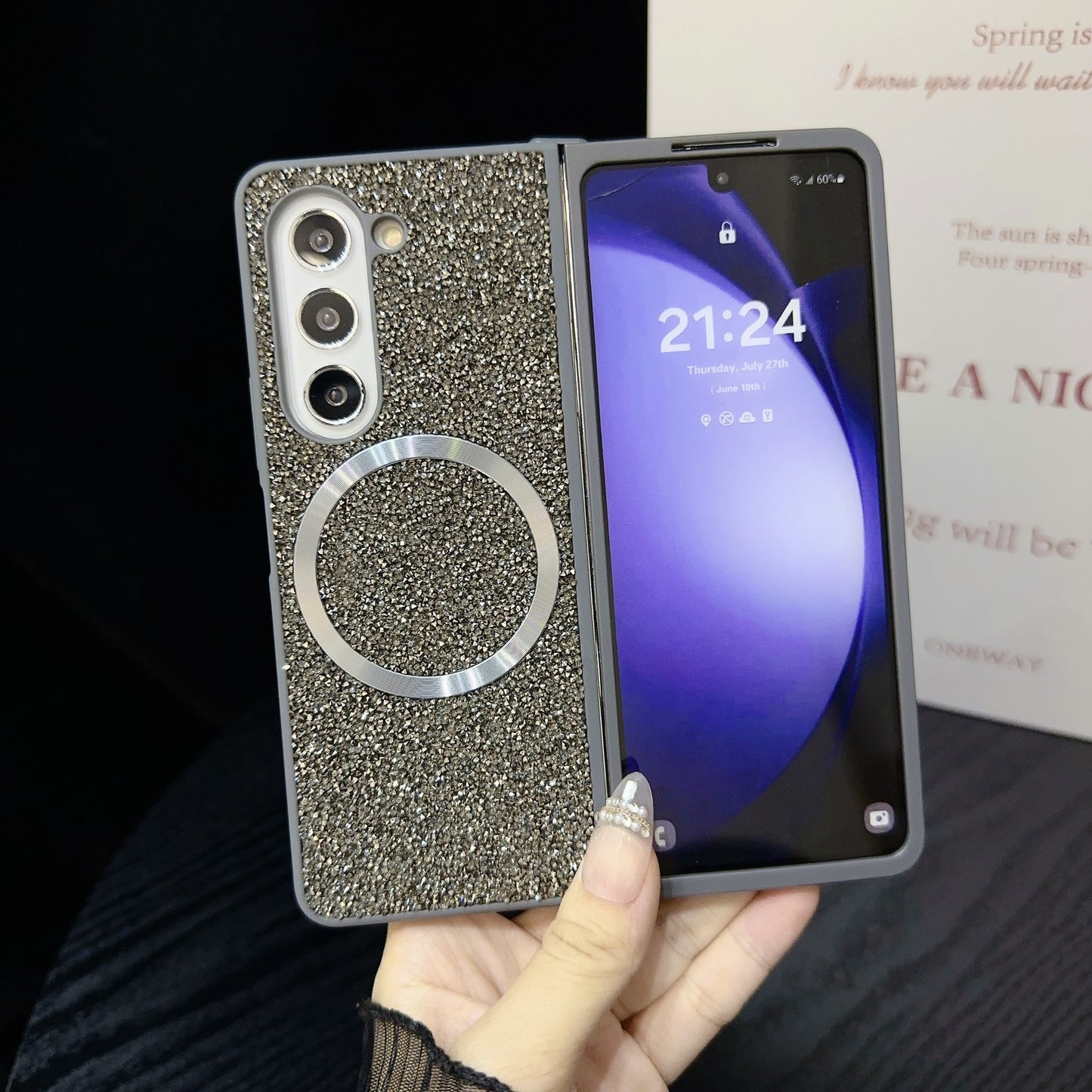 Suitable for Samsung Z Fold 6 Phone Case, Foldable Screen Z Fold 5/W24 Protective Cover, Magnetic Glitter Z Fold 3/4 Case