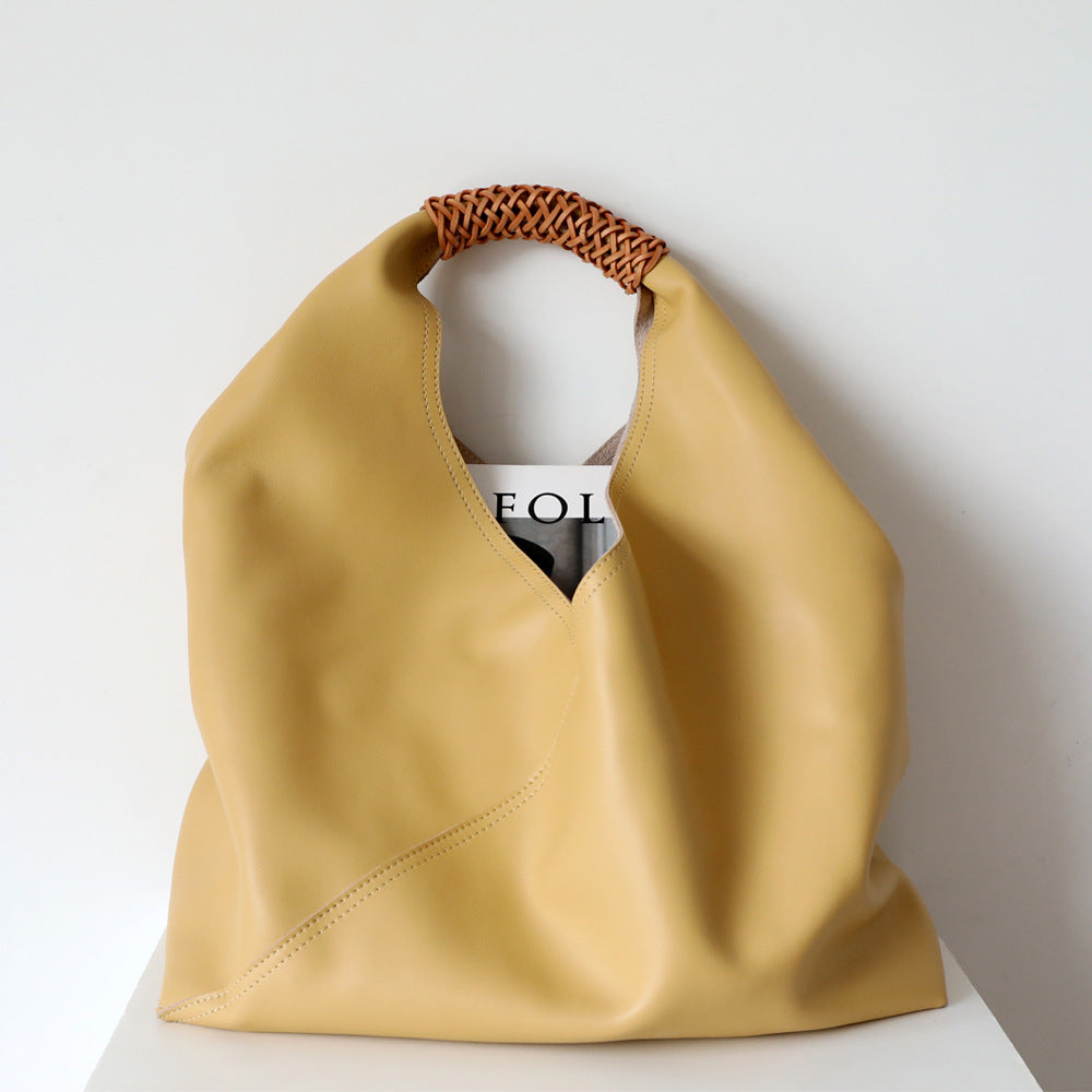 Spliced woven shoulder bag