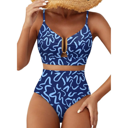 Floral Print High-Waisted U-Line Bikini Set Swimwear for Women