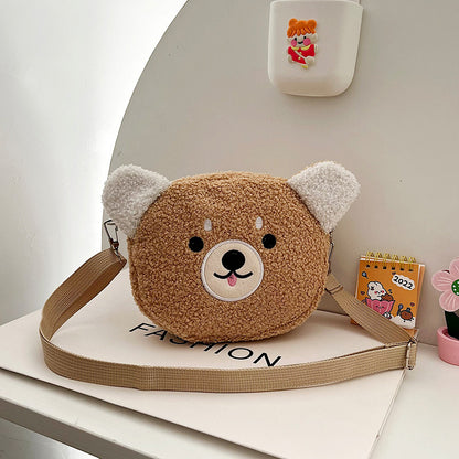 Cartoon plush small bag round embroidered teddy bear bag
