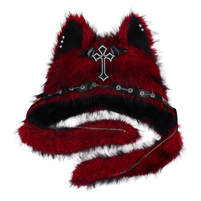Subculture Cat Ear Hat Gothic Dark Aesthetic, Winter Fleece Beanie, Cool Girl Fashion, Warm Autumn/Winter Hat