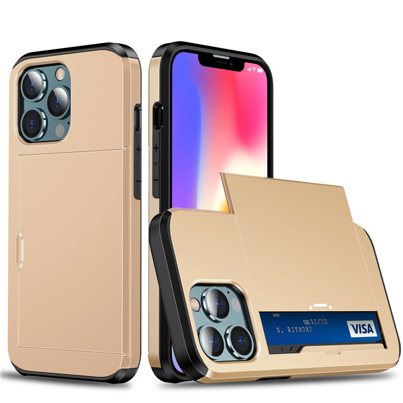Suitable for iPhone 17 ProMax phone case Apple 16 slide push card insert 14 15 anti drop protective cover