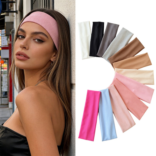 Cotton Elastic Headband Wide Sweat-Absorbent Band, Solid Color, Multi-Functional Headwear