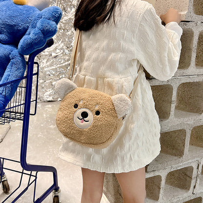 Cartoon plush small bag round embroidered teddy bear bag