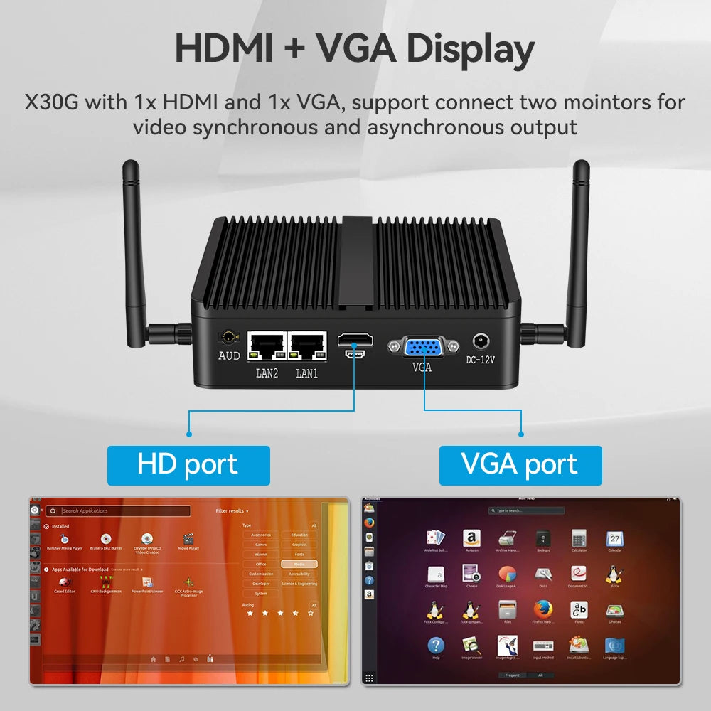 XCY Fanless Mini PC Intel Celeron J6412 N5095 2x GbE LAN 2x RS232 HDMI VGA WiFi 4G LTE Windows 10 Linux Industrial Computer