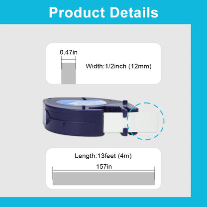 91200 91331 Compatible for Dymo Letra Tag Plastic Tape 12mm*4m Black on White LT 91331 12267 LT 91201 12267 for LT-100H LT-100
