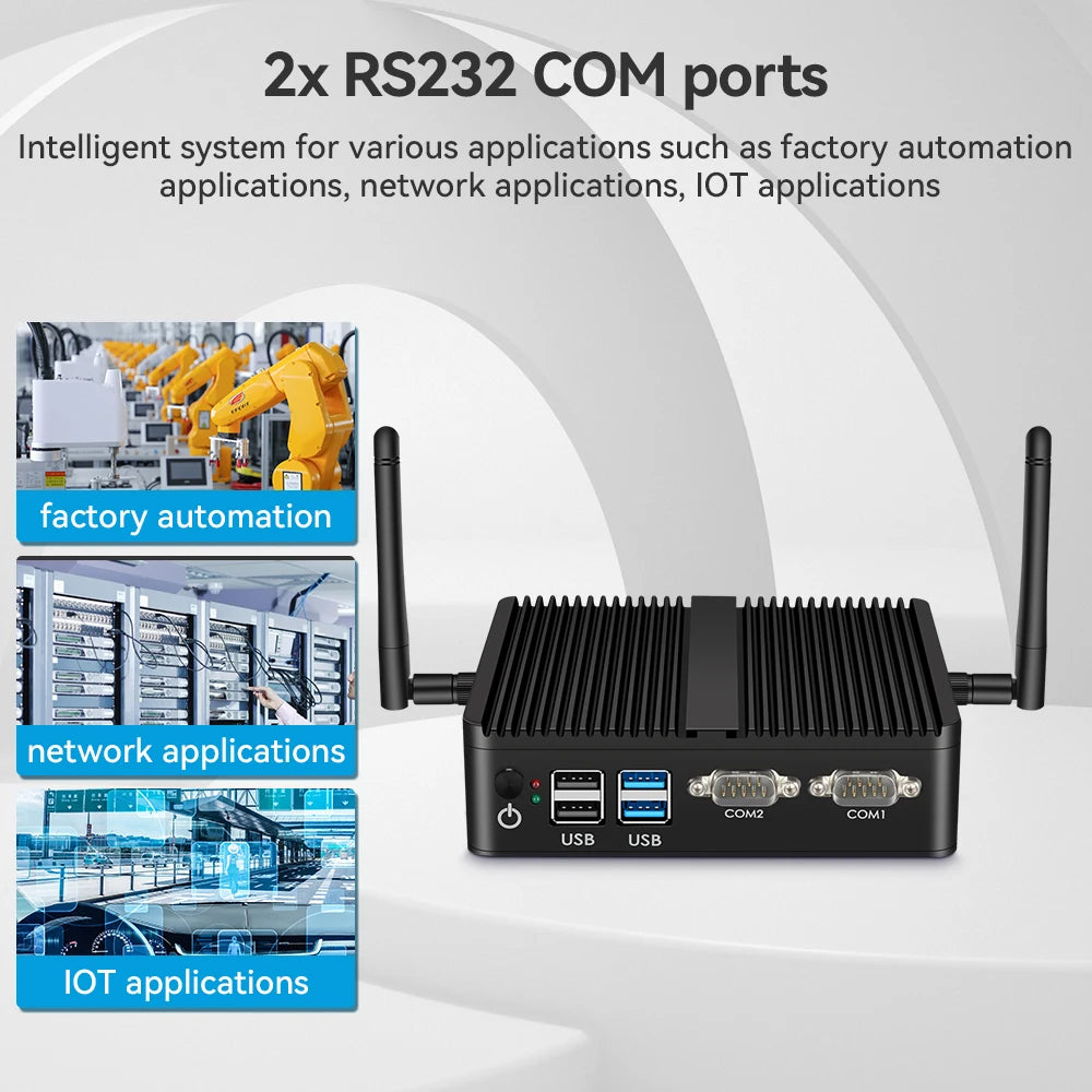 XCY Fanless Mini PC Intel Celeron J6412 N5095 2x GbE LAN 2x RS232 HDMI VGA WiFi 4G LTE Windows 10 Linux Industrial Computer