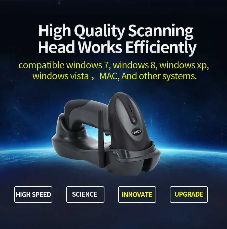 EVAWGIB 3-in-1 Barcode Scanner Handheld 1D/2D/QR Bar Code Reader Support BT 2.4G Wireless USB Wired Connection for Supermarket