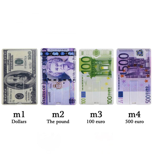 USB Flash Drive 4GB 8GB 16GB 32GB 64GB 128GB Dollars Bank Card Pen Drive Memory Euro USB 2.0 Stick PenDrive Wallet U Disk